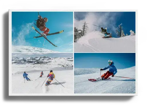 Collage invernal: paisajes, familia y esquí