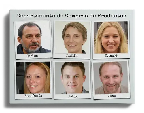 Fotos de empleados como foto de equipo o departamento con etiqueta