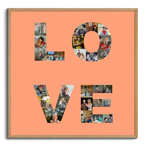 Fotocollage con texto LOVE cuatro letras para fotos de familia