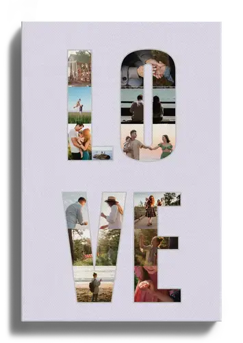 Fotocollage con texto LOVE cuatro letras para fotos de familia