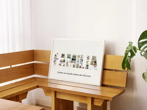 Collage personalizada "FAMILIA" con fotos y fondo turquesa