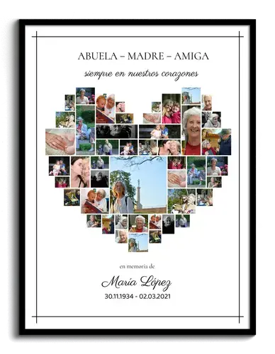 Fotocollage en memoria para Funeral en Forma de Corazon Claro
