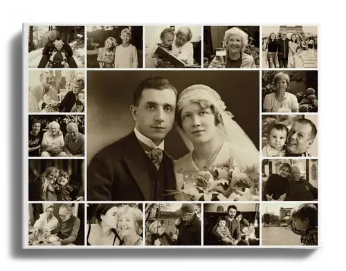 Foto familiar como collage con efecto sepia imagen grande en el centro