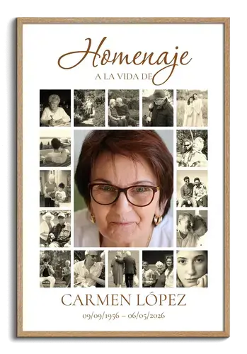Collage conmemorativo vertical: retrato y 16 fotos