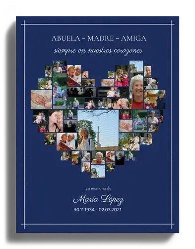 Fotocollage en memoria para Funeral en Forma de Corazon Oscuro