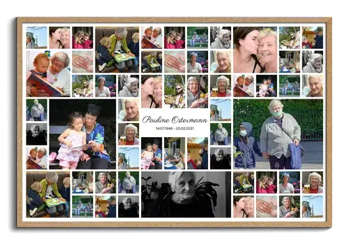 Collage con muchas fotos en recordatorio por fallecimiento