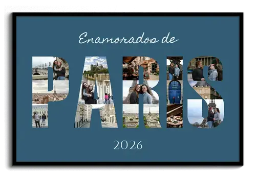 Fotos de vacaciones como collage de fotos en poster o lienzo con texto