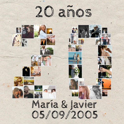 Collage de Fotos en Forma de "20" - Personaliza y Regala Recuerdos Únicos