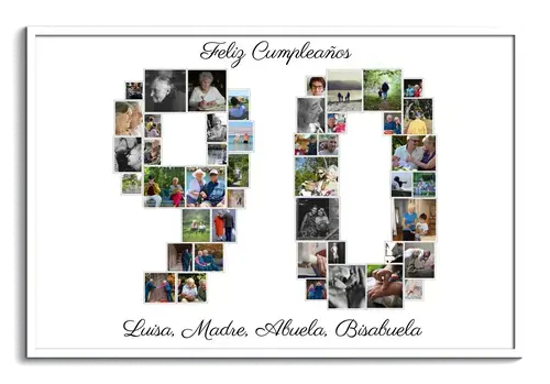 Crea un collage de fotos en forma de 90 para un regalo especial de cumpleaños