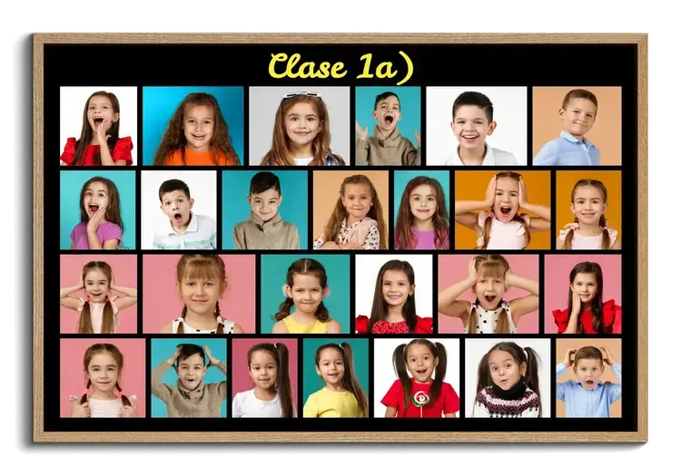 Foto de clase como collage de fotos con fotos de estudiantes y texto personalizado