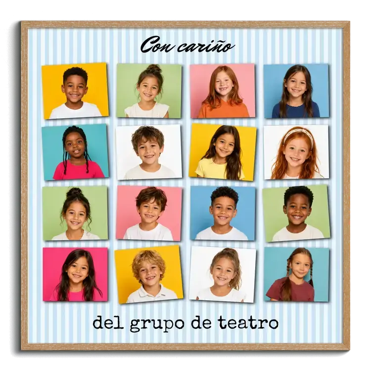 Foto de grupo con fotos de ninos como collage crear regalo de despedida maestro