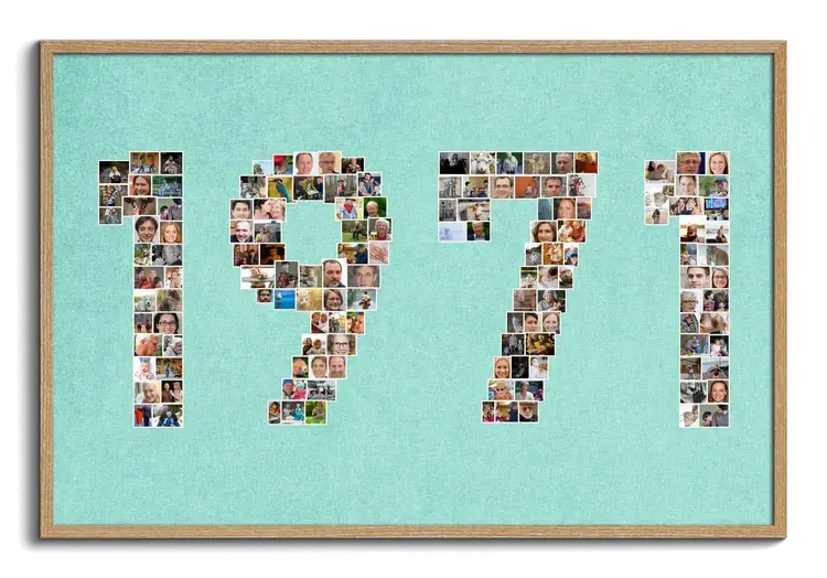 Ano de nacimiento con numeros como collage de fotos como idea de regalo creativa