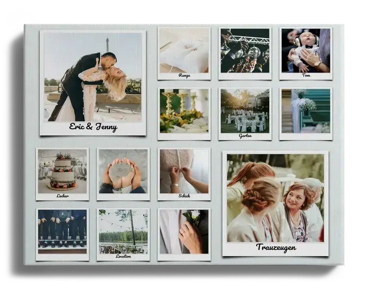 Fotocollage como Idea Creativa para Boda con Polaroids Etiquetados