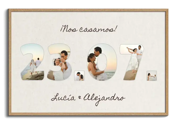 Fecha del aniversario de boda como collage con nombres del pareja