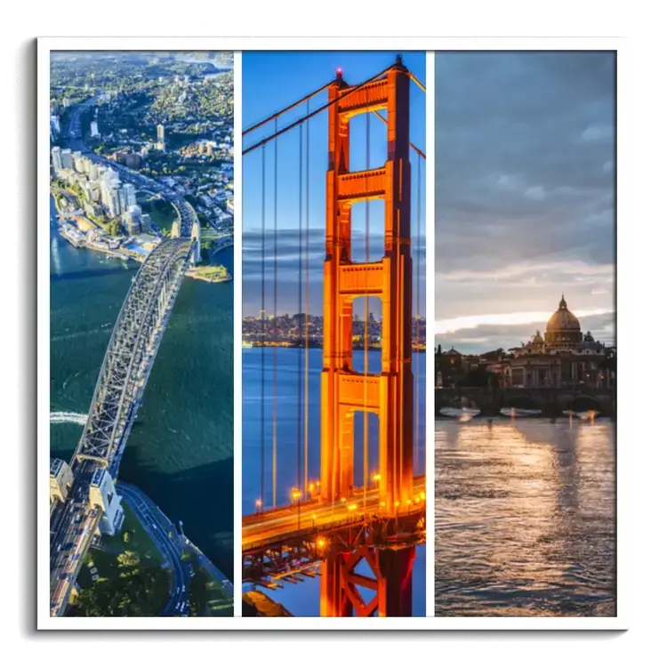 Collage de fotos de viaje: ciudades y monumentos