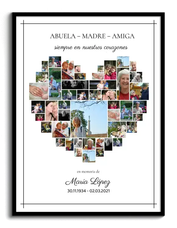Fotocollage en memoria para Funeral en Forma de Corazon Claro