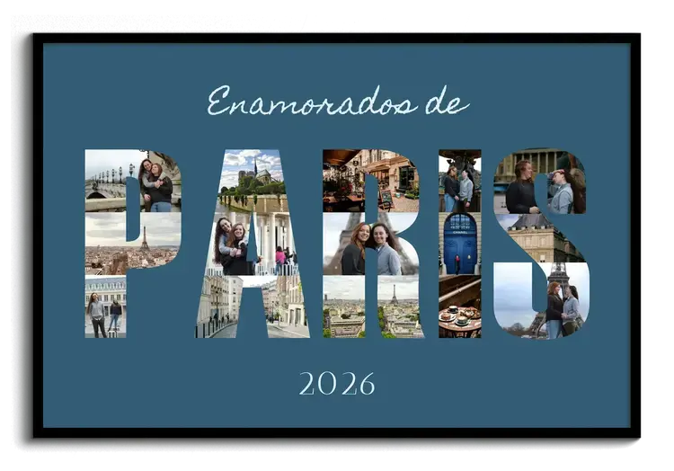 Fotos de vacaciones como collage de fotos en poster o lienzo con texto