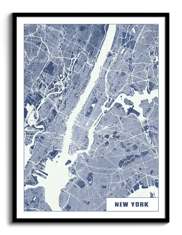 Mapa personalizado de Nueva York en un póster enmarcado